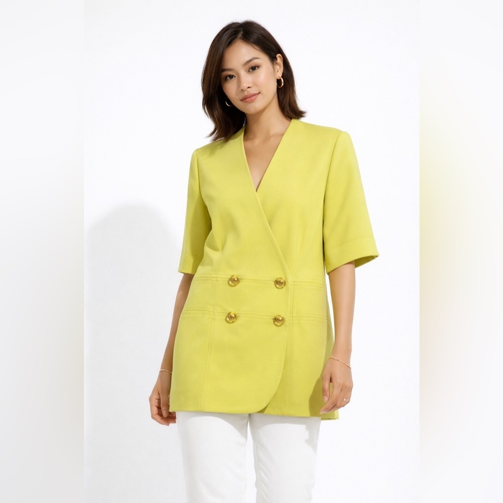 Marilyn Athens Lime Green Double Breasted Top Size 44 Short Sleeve Blazer